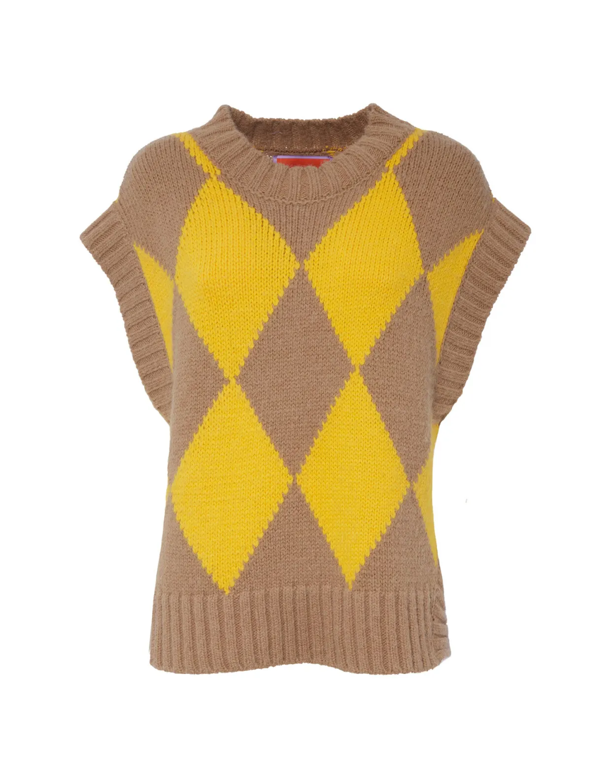 Argyle GiletCamel/Yellow in Wool