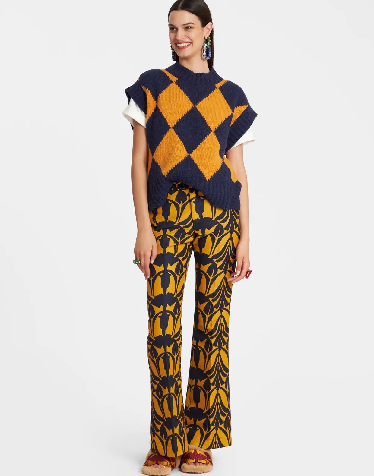 Argyle GiletNavy & Yellow in Wool