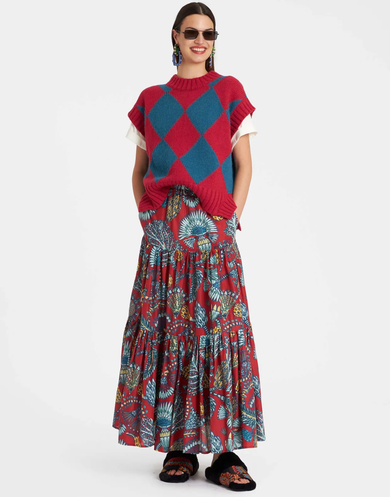 Argyle GiletRed & Blue in Wool