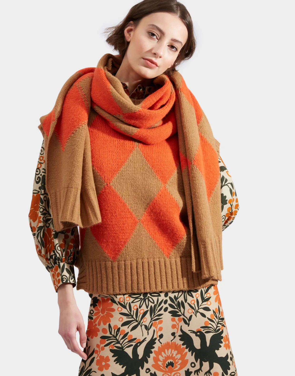 Argyle ScarfCamel Orange in Wool