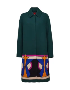 Boxy Coat IntarsiaDark Green in Wool