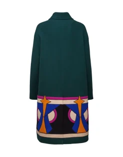 Boxy Coat IntarsiaDark Green in Wool