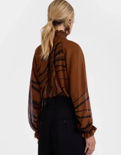 Cerere BlouseBig Blooms Plac&eacute;e Brown in Silk Chiffon