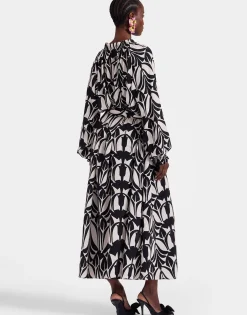 Cerere Shirt DressPapyrus Black & White in Crepe De Chine Silk
