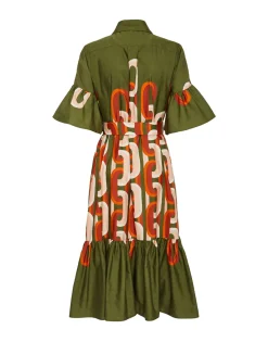 Choux Midi DressPrometheus Placée Camouflage in Summer Poplin