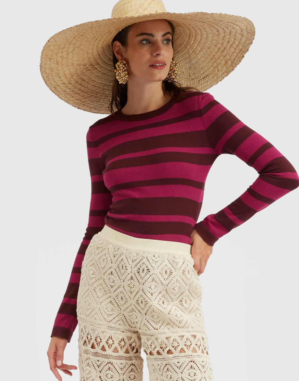 Crew TopSolid Fuchsia in Cotton Cashmere