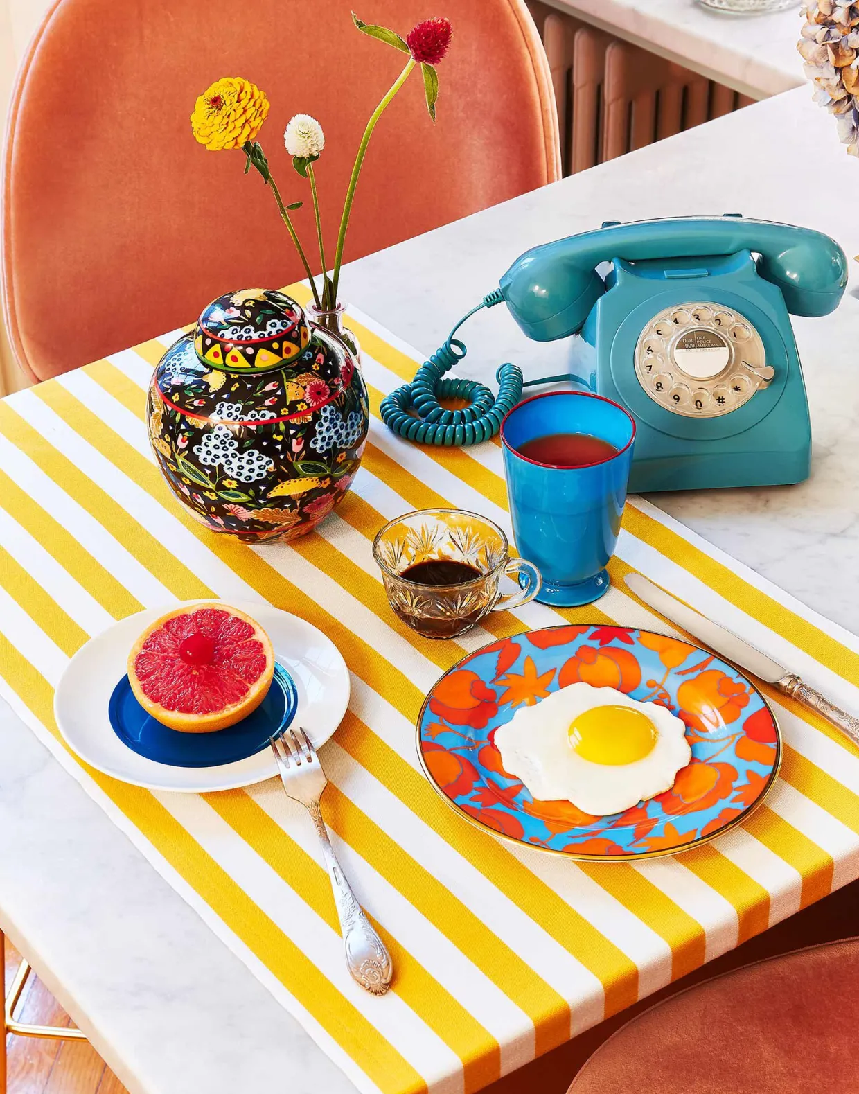 Dessert Plate Set of 2Wildbird Azzurro/Arancio in Porcelain