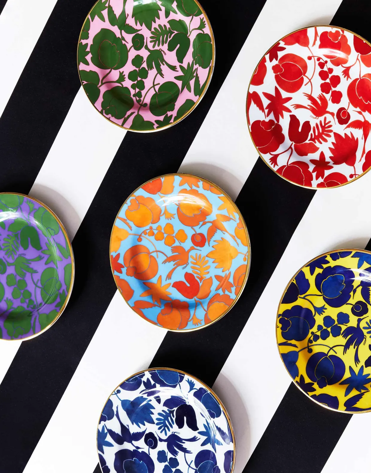 Dessert Plate Set of 6Wildbird Mix in Porcelain