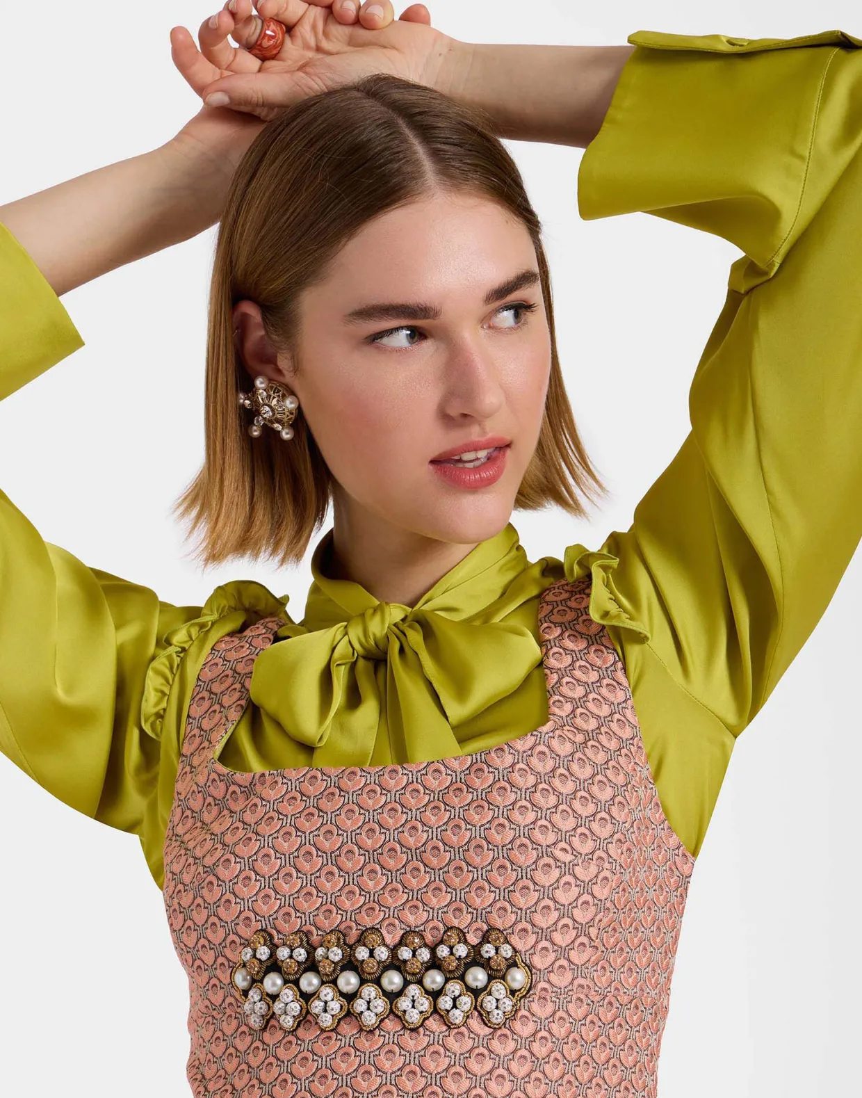 Ella Mini DressTulip Pale Pink in Jacquard Embroidered