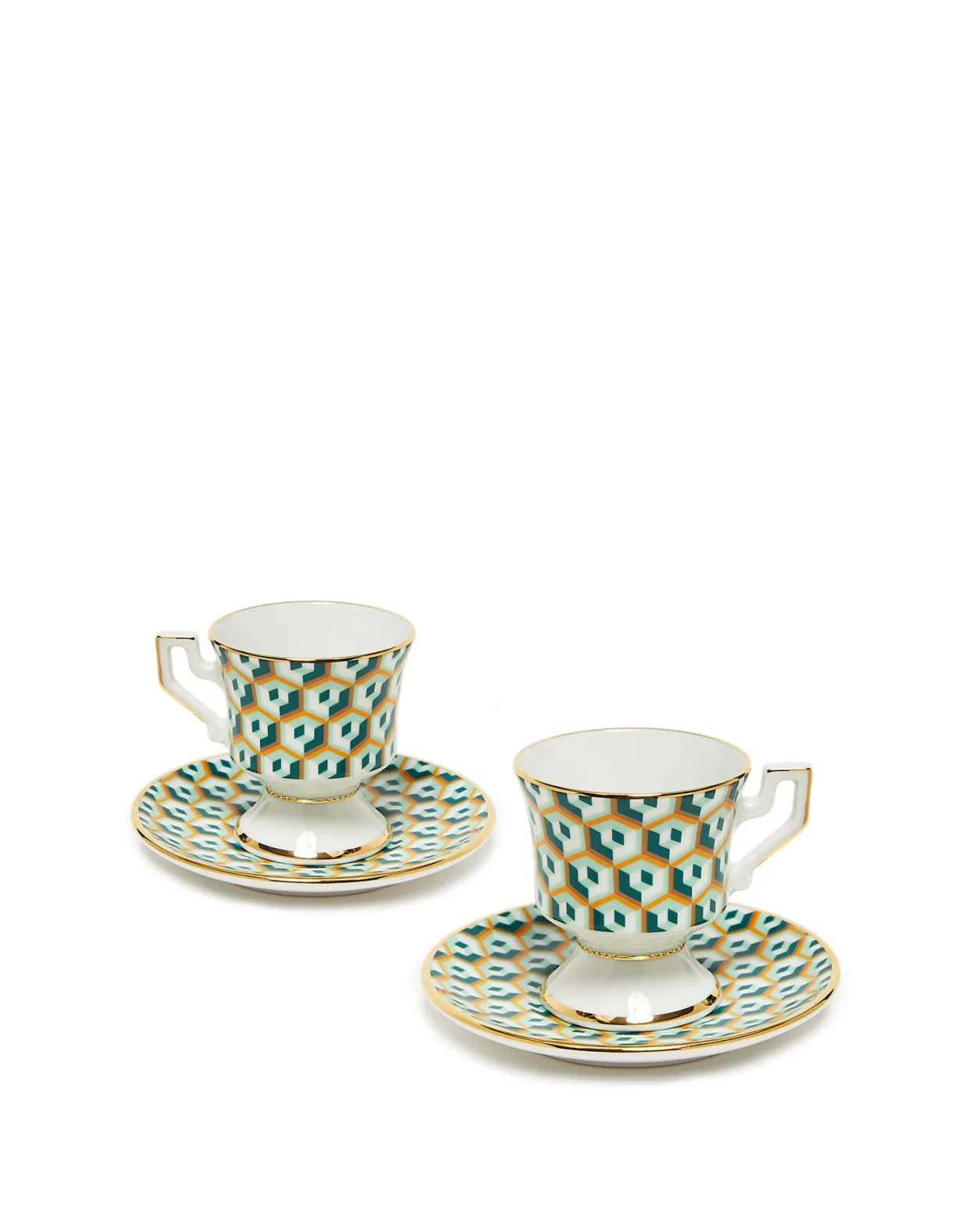 Espresso Cup & Saucer Set of 2Cubi Verde in Porcelain