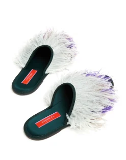 Feather SlippersSolid Green in Raso