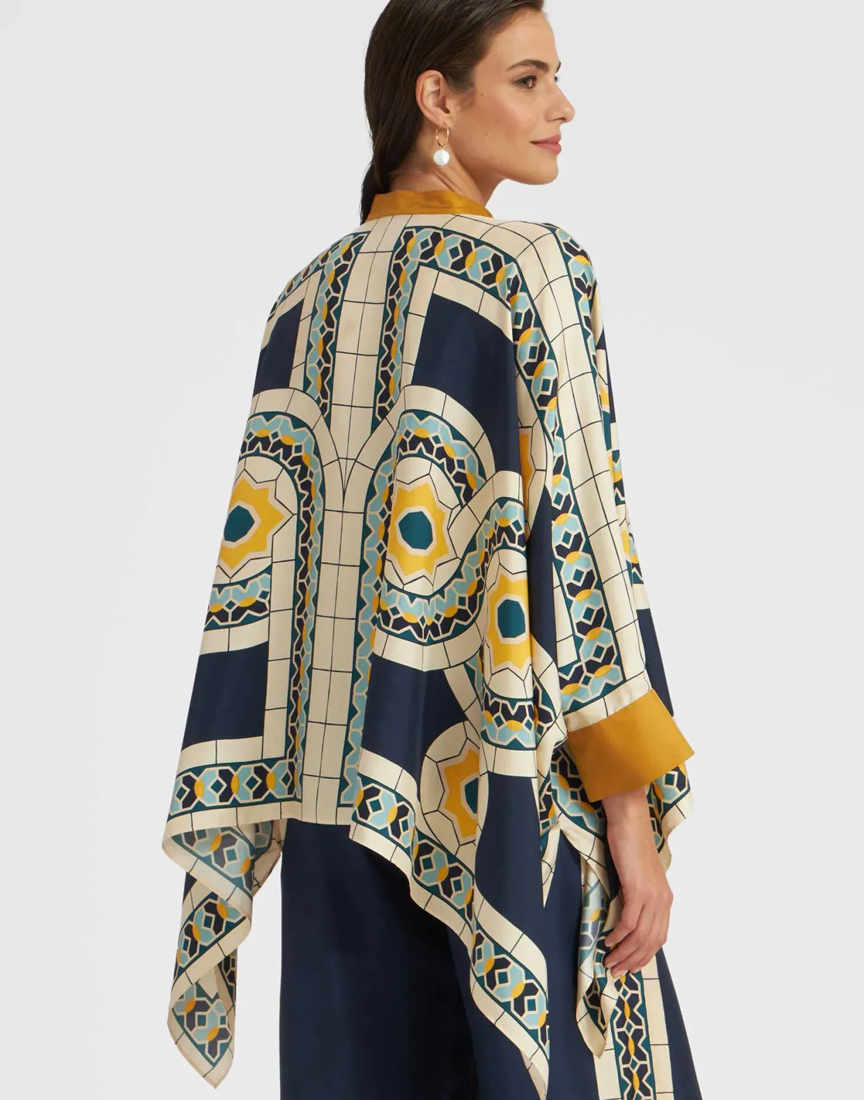 Foulard ShirtMudejar Placée Blue in Silk Twill