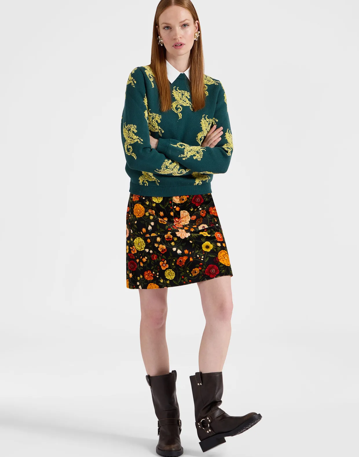 Gryphos SweaterDark Green in Fleece Jacquard