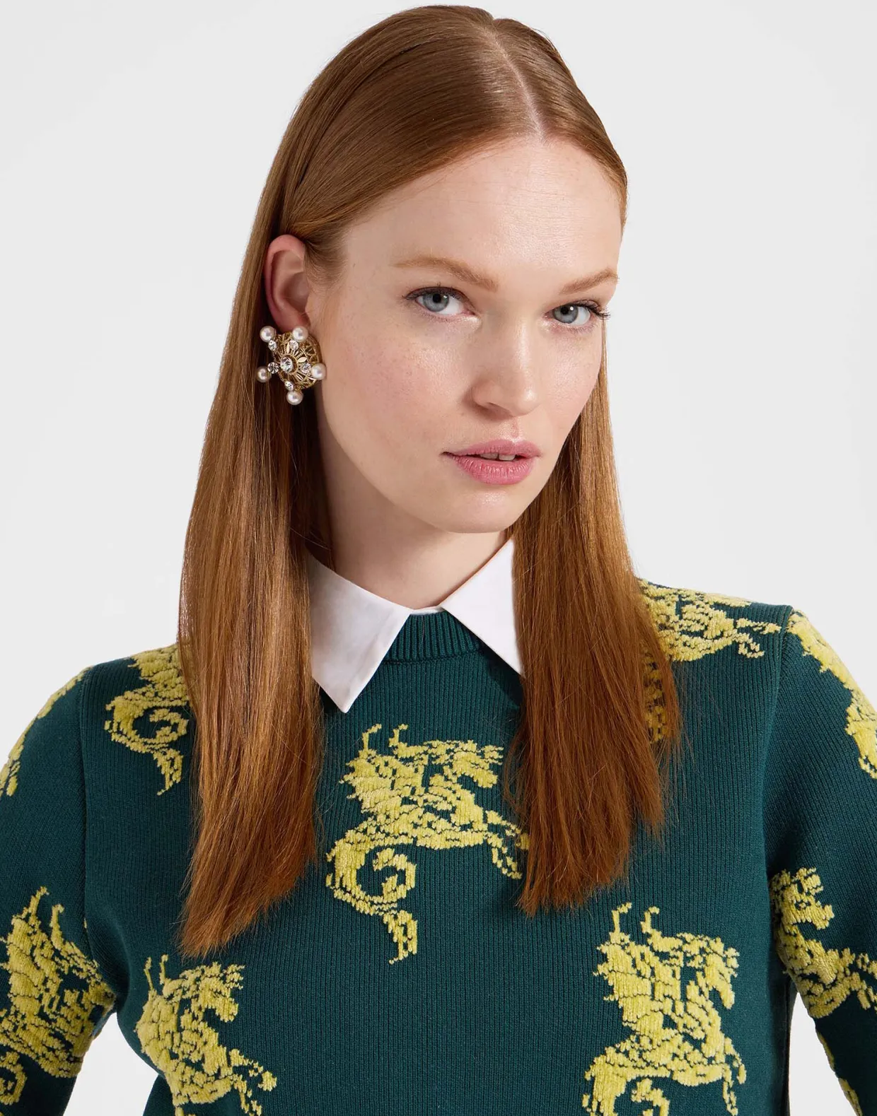 Gryphos SweaterDark Green in Fleece Jacquard