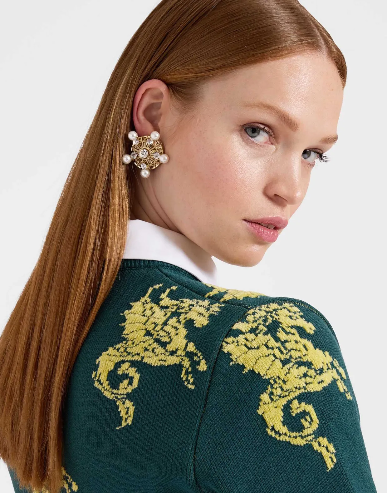 Gryphos SweaterDark Green in Fleece Jacquard