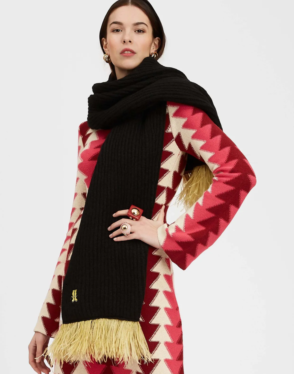 High Kick ScarfAnthracite in Wool With Feathers