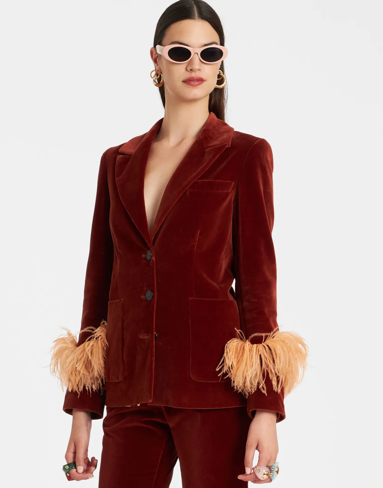 Keaton JacketTerracotta in Velvet With Feathers