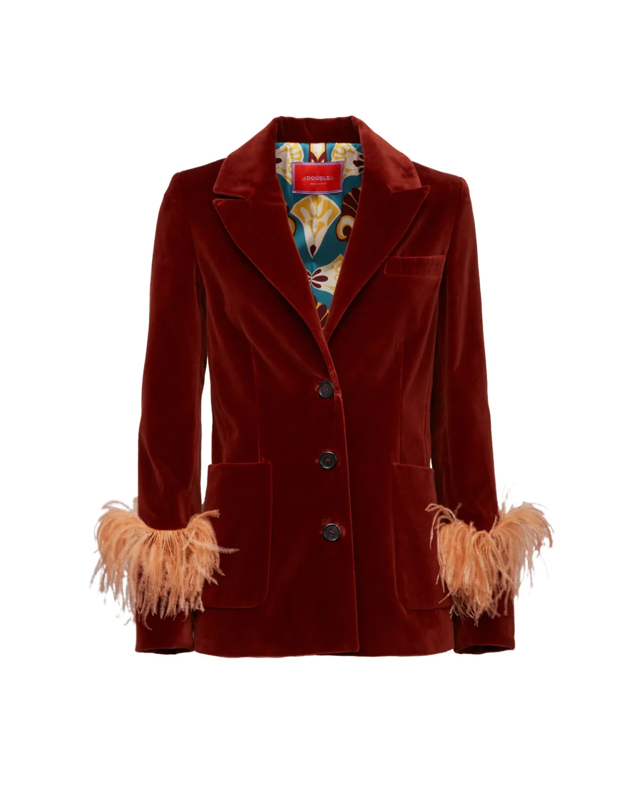 Keaton JacketTerracotta in Velvet With Feathers
