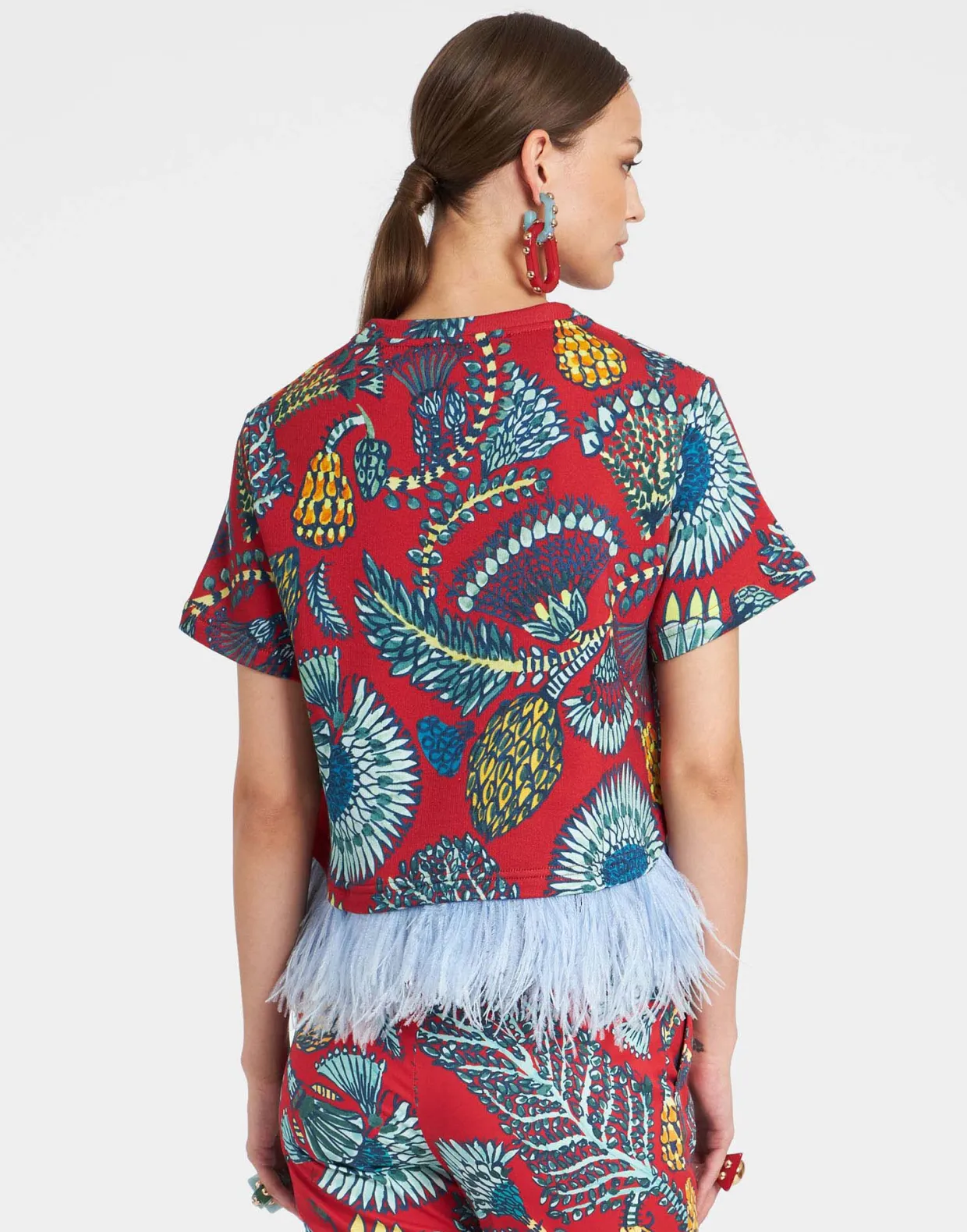 La Scala TeeSicomore Red in Jersey With Feathers