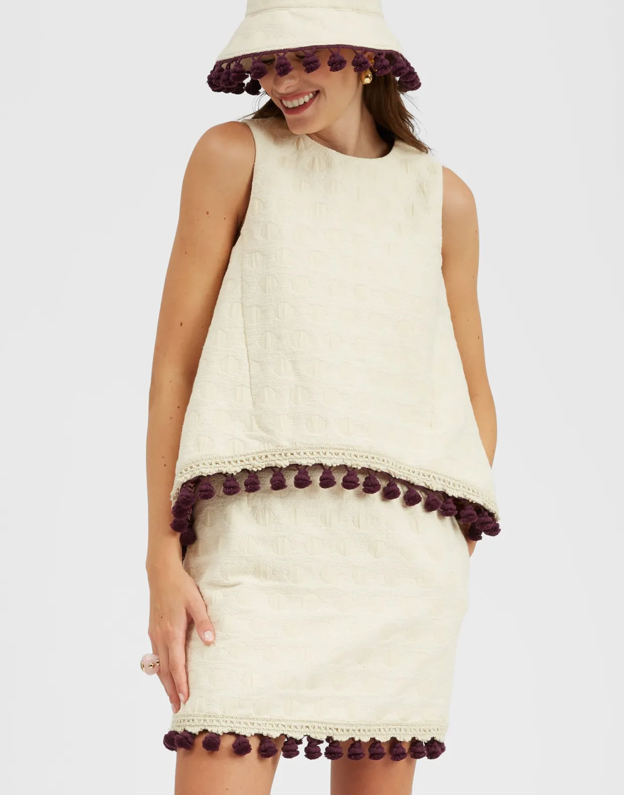 La Scala TopCreamy in Jacquard With Tassels