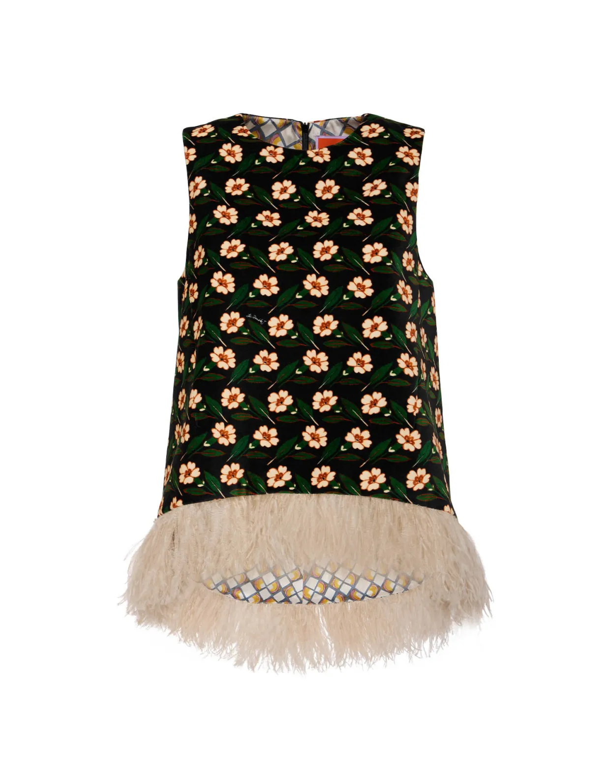 La Scala TopMayfair Black in Cotton Velvet With Feathers