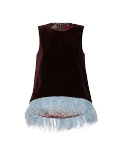 La Scala TopSolid Burgandy in Cotton Velvet With Feathers
