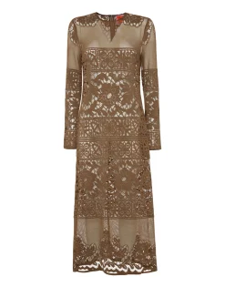Lacey Long Sleeve Swing DressMilitary Green in Cotton Lace