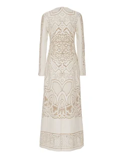 Lacey Long Sleeve Swing DressSolid White Smoke in Embroidered Cotton
