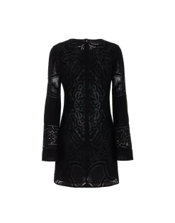 Lacey Mini Supreme Swing DressSolid Black in Embroidered Cotton