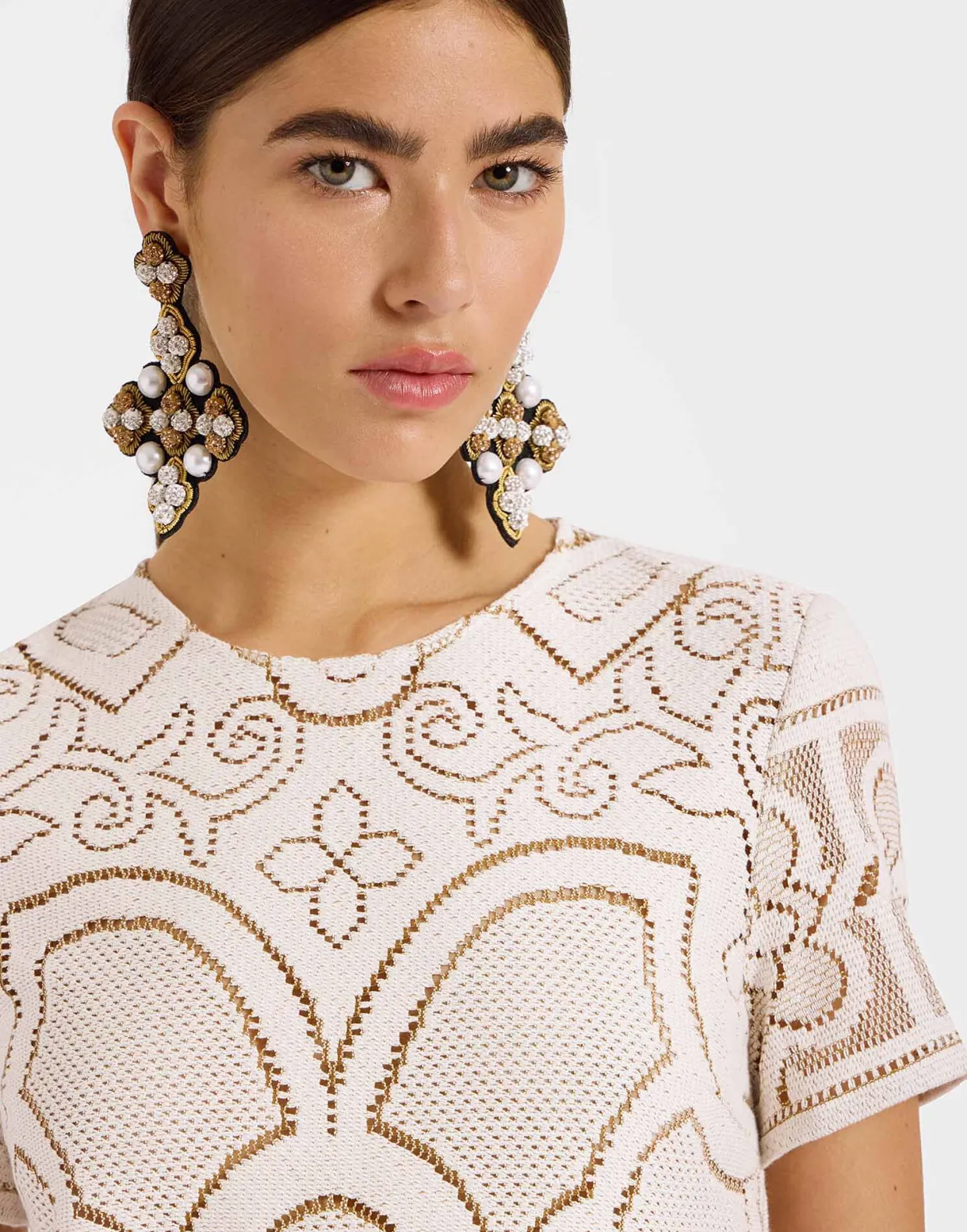 Lacey Mini Swing DressSolid White Smoke in Embroidered Cotton