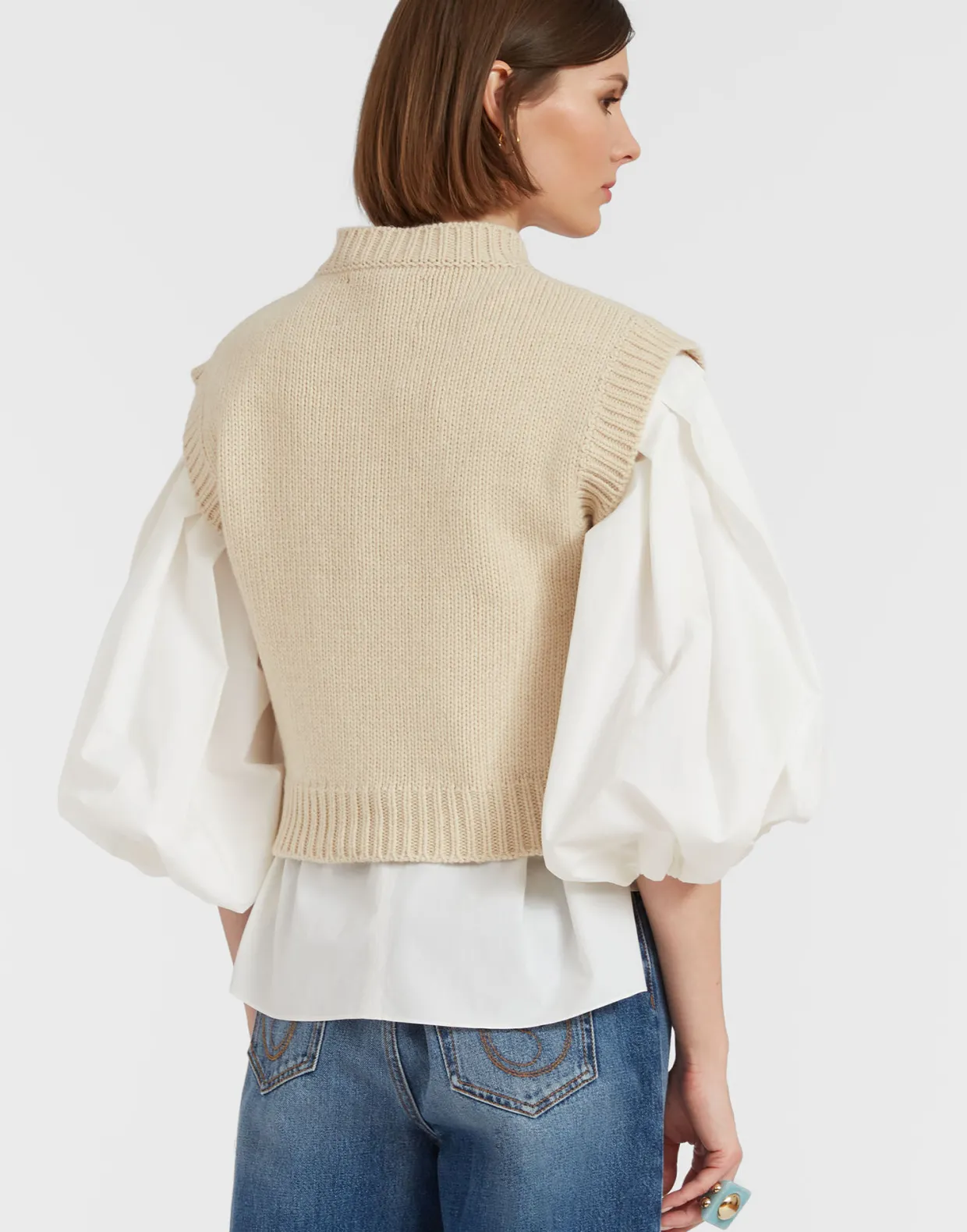 Lampone VestBeige in Wool Embroidered