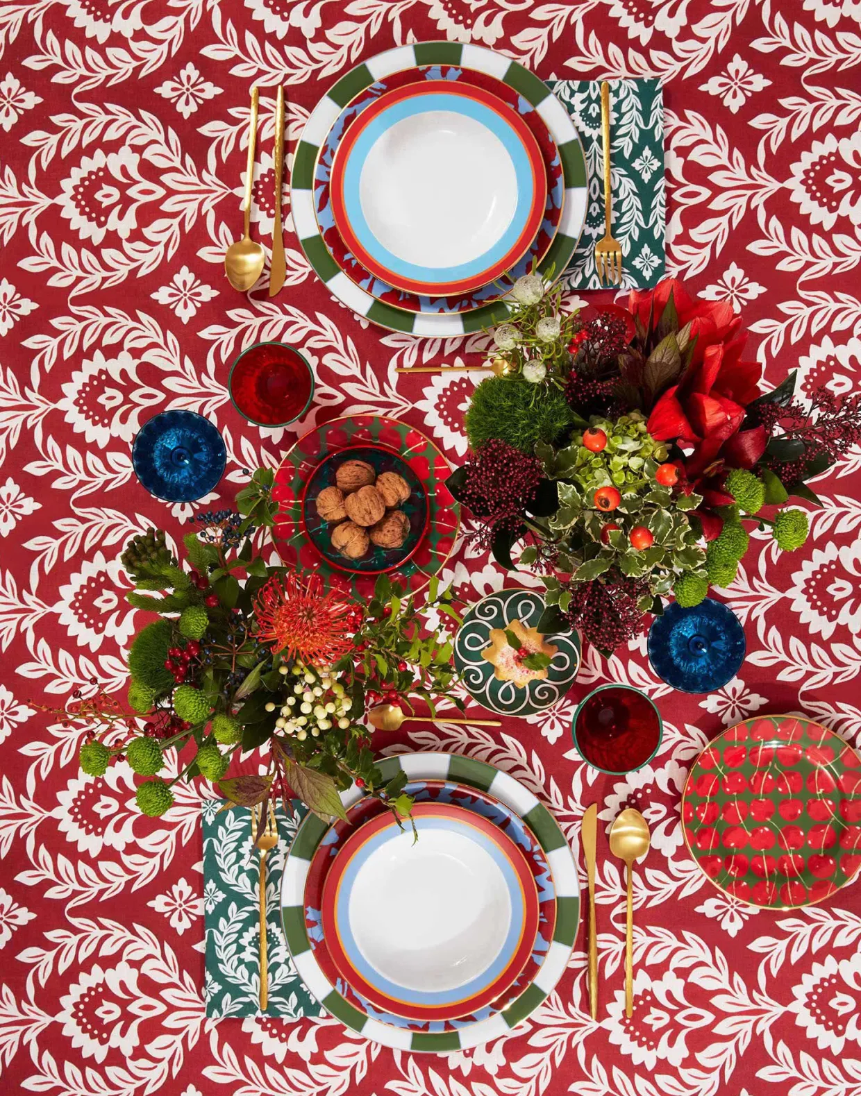 Large Napkins Set Of 2Green Garland in Linen