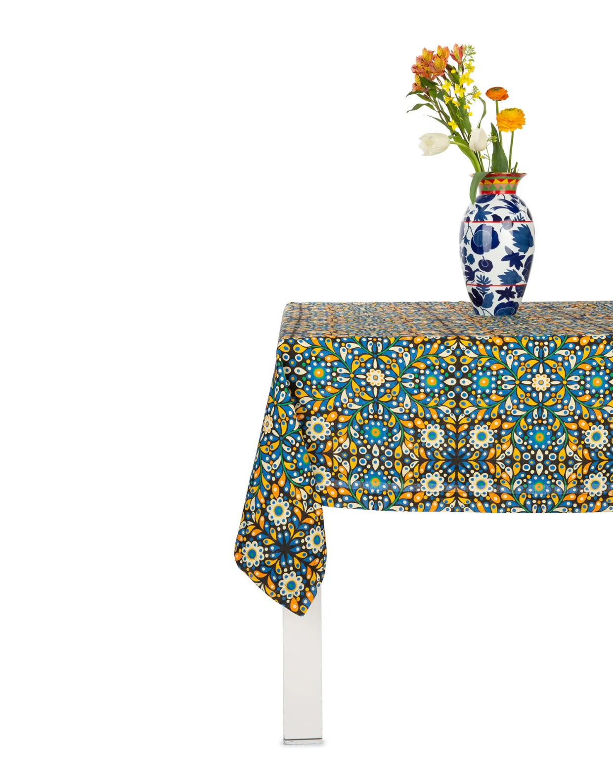 Large Tablecloth (180x350)Confetti Blu in Linen