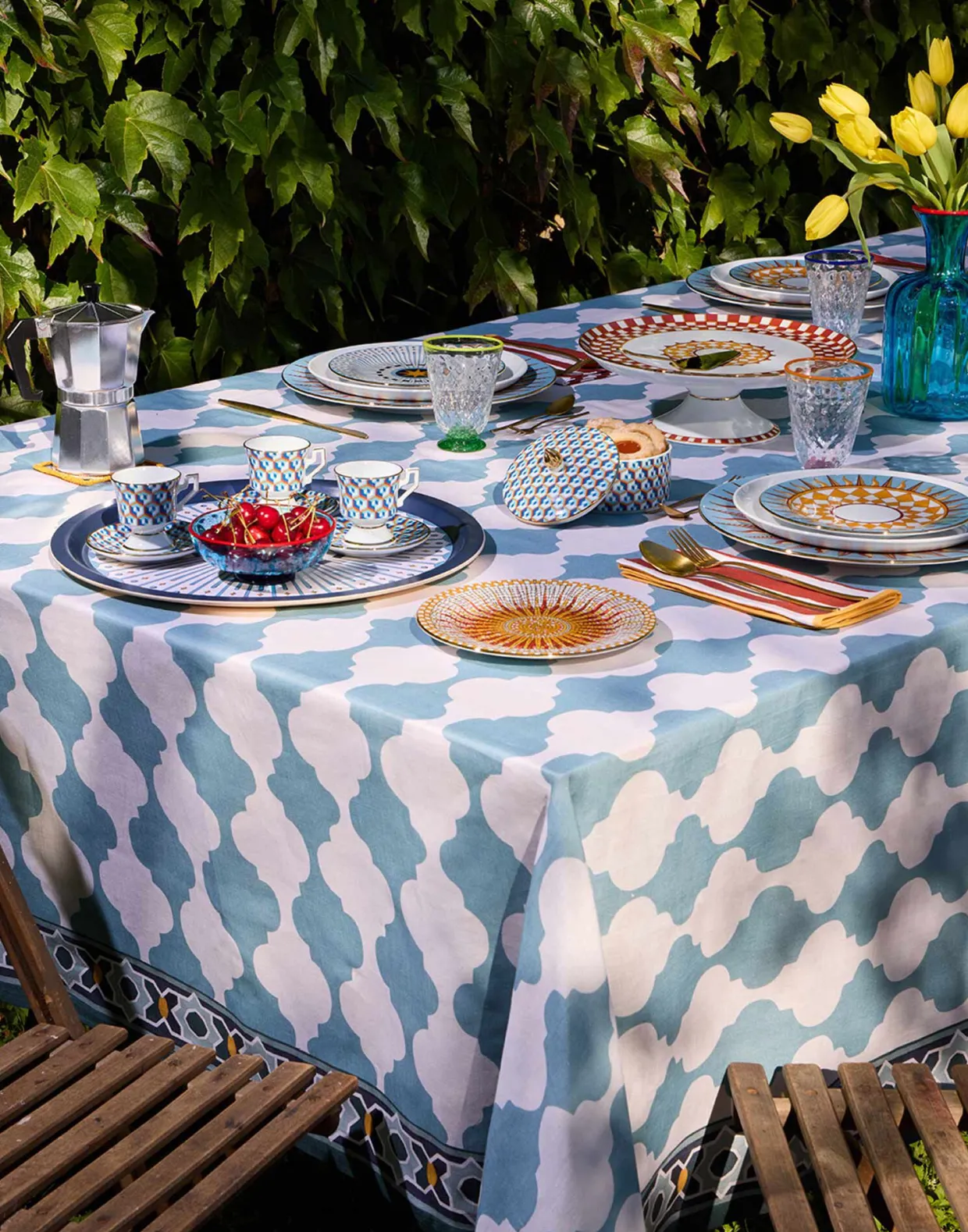 Large TableclothPlaza Sky Blue in Linen