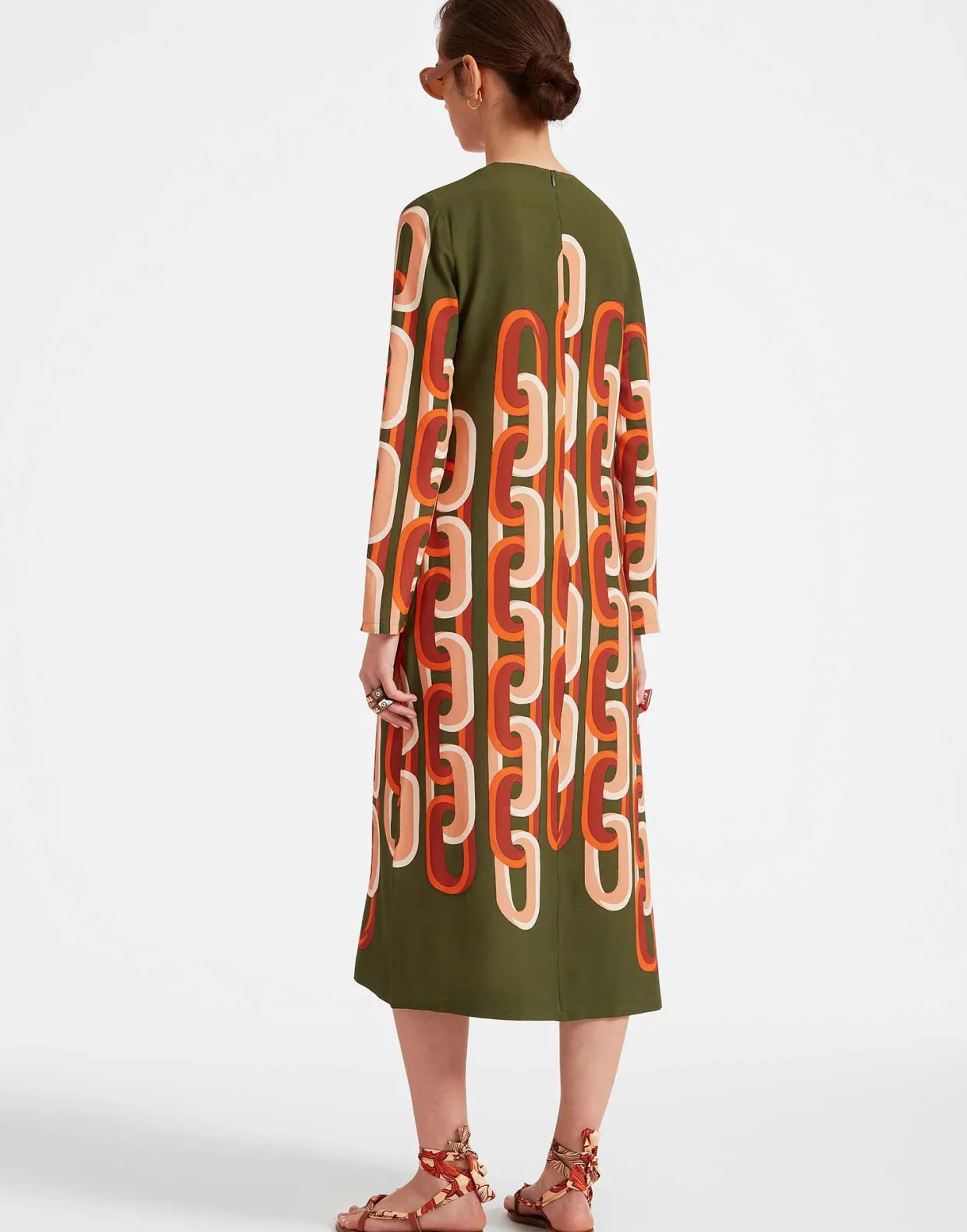 Long Sleeve Midi Swing DressPrometheus Placée Camouflage in Sablé