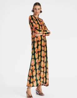 Long Sleeve Swing DressArcturus Blue Petrol in Velvet Devoré