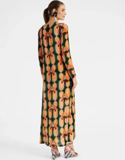 Long Sleeve Swing DressArcturus Blue Petrol in Velvet Devor&eacute;