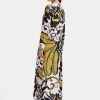 Long Sleeve Swing DressMarea Black & White in Silk Twill