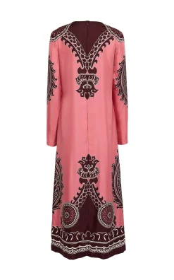 Long Sleeve Swing DressOltrarno Placée Pink in Silk Twill