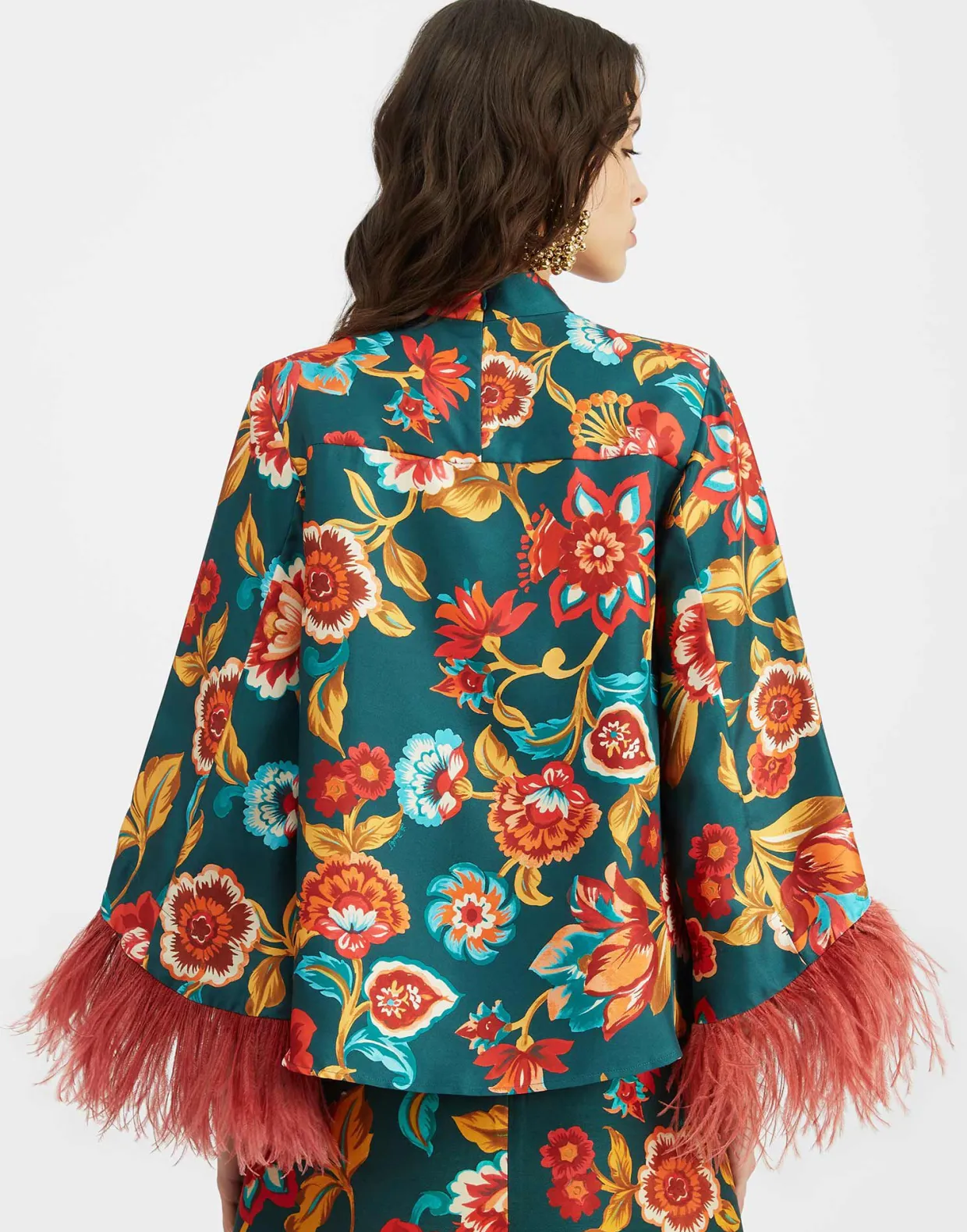 Make An Exit TopHottie Emerald in Silk Twill With Feathers