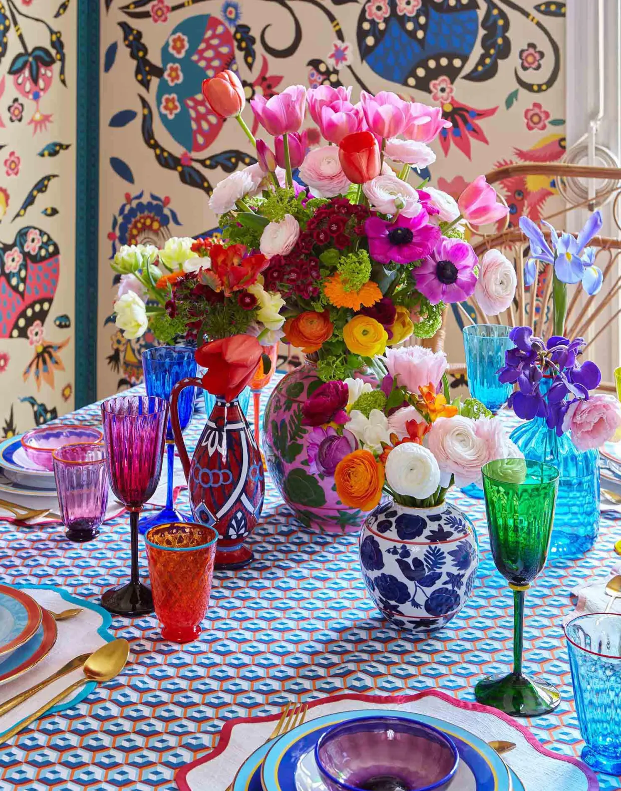 Medium Tablecloth (180x280)Cubi Blu in Linen