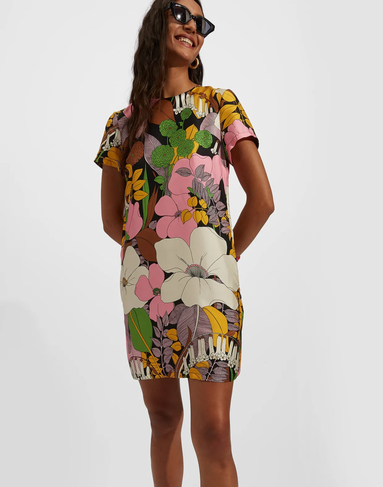 Mini Swing DressBig Flower in Silk Twill