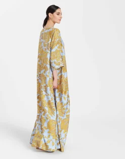 Muumuu Dress Round NeckTangle Light Blue in Silk Twill