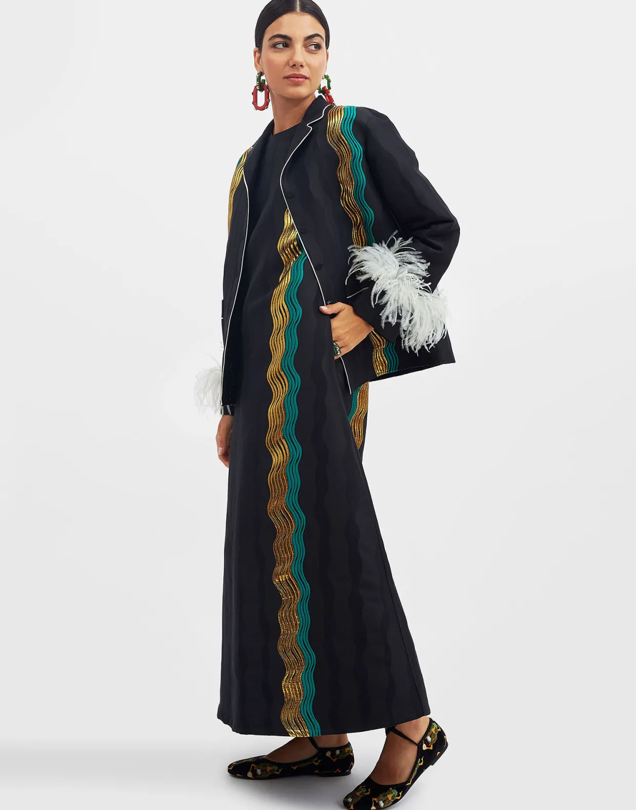 Nile JacketThe Nile Black in Jacquard With Feathers