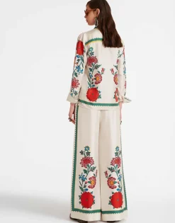 Palazzo PantsDragonflower Plac&eacute;e Multicolor in Silk Twill