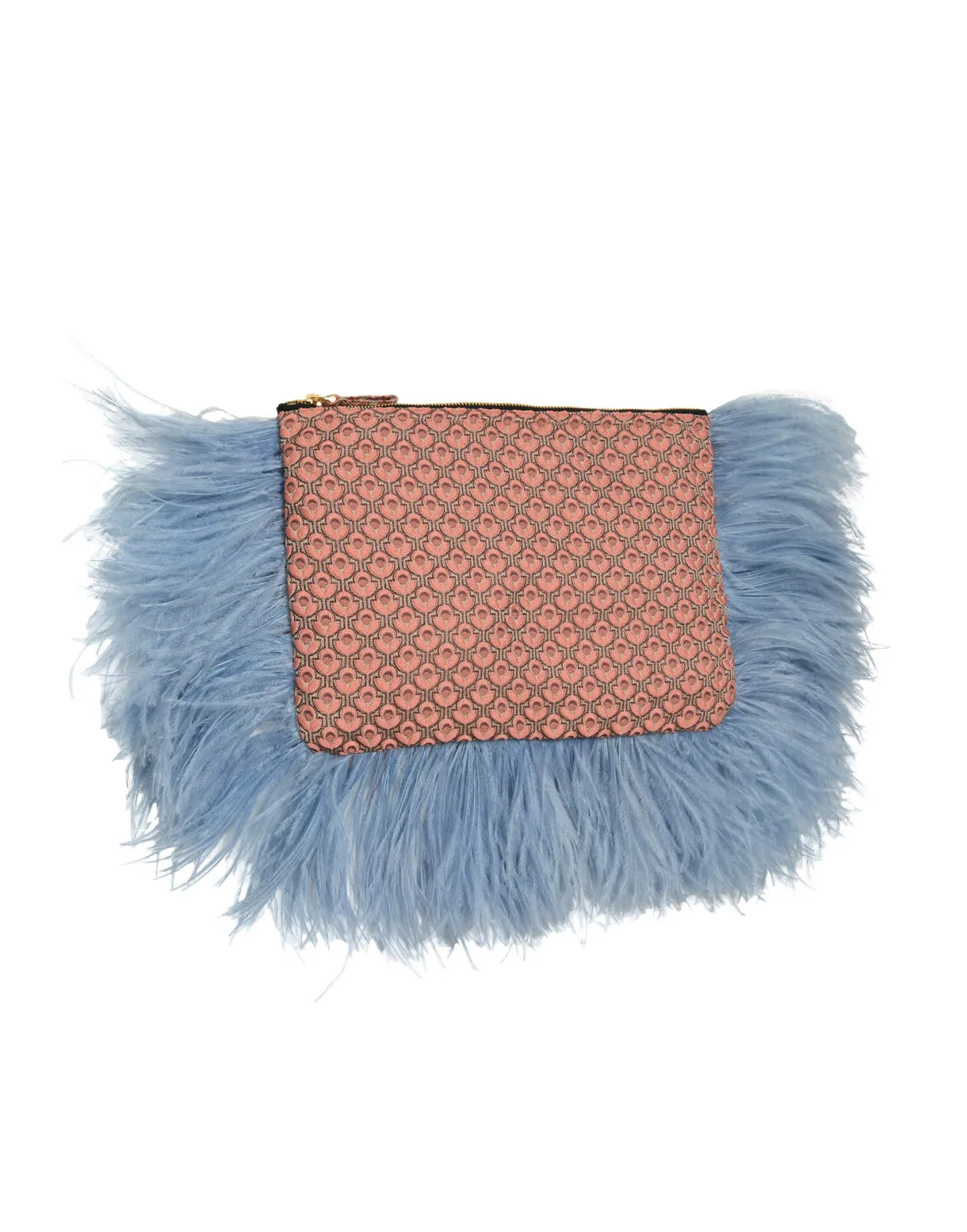 Party PochetteTulip Pale Pink in Jacquard With Feathers