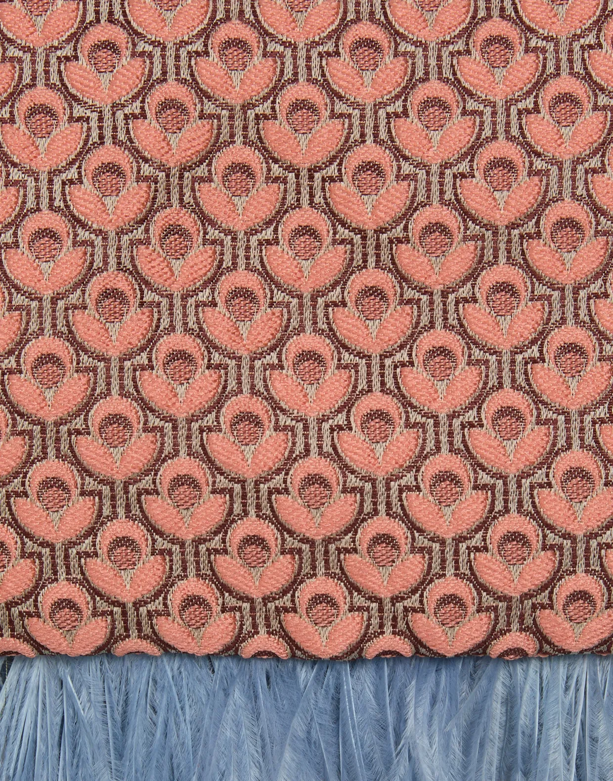 Party PochetteTulip Pale Pink in Jacquard With Feathers