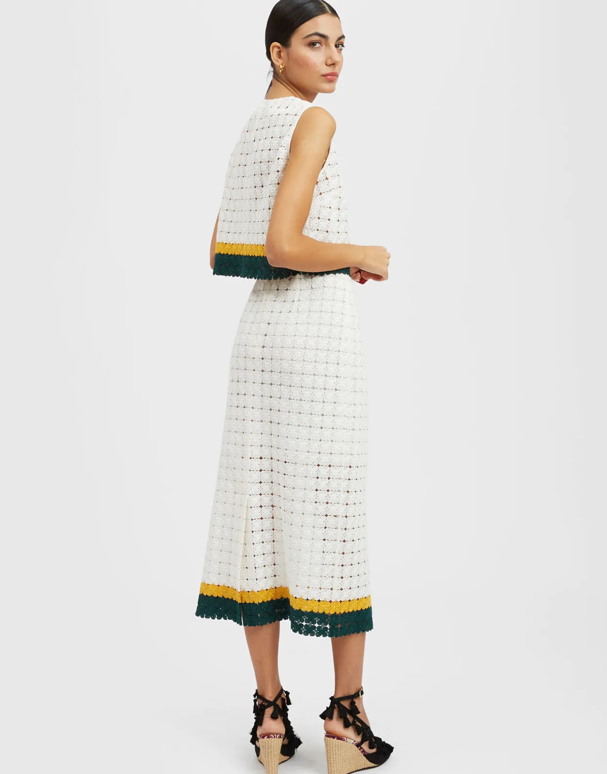 Pencil SkirtClover White in Embroidered Cotton