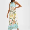 Racer DressFolk Flowers Azzurro Plac&eacute;e in Viscose Jersey