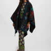 Reversible PonchoIsis Nero Plac&eacute;e in Baize Wool